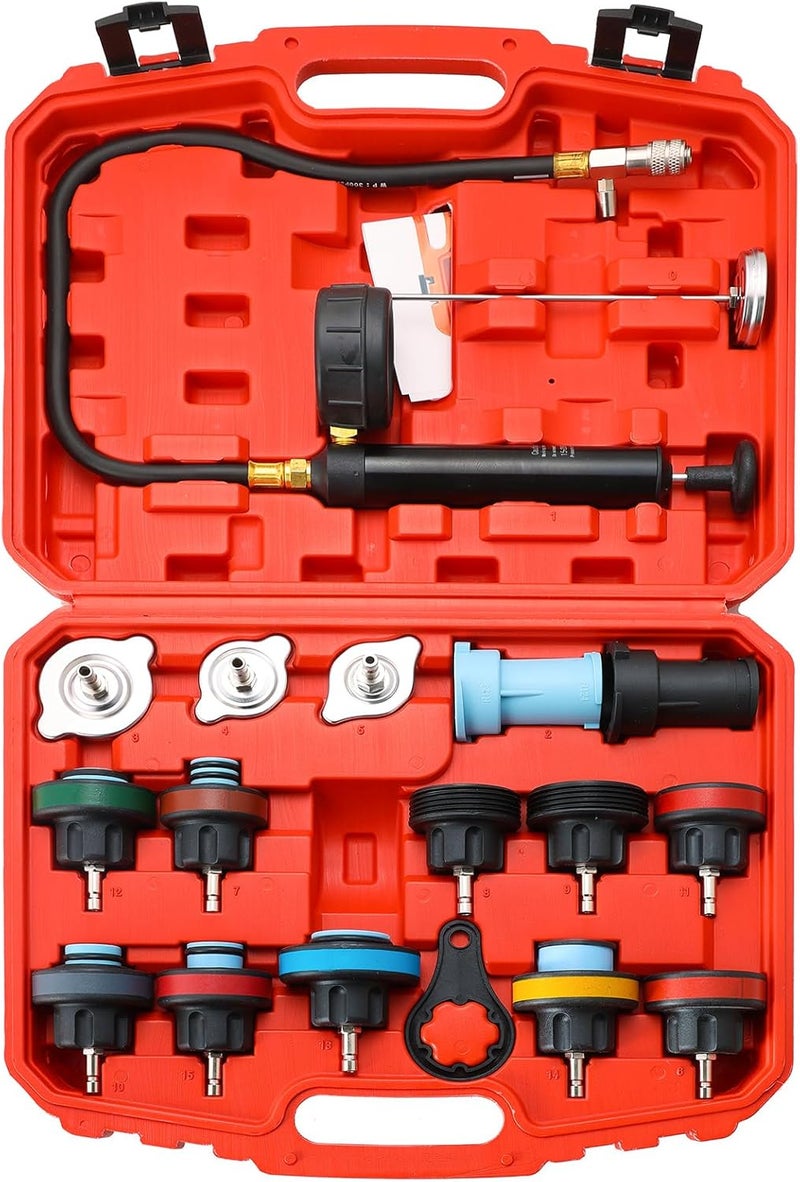 Acymner 18PCS Radiator Pressure Tester Kit | Coolant Pressure Tester Kit,Radiator Pressure Pump Cooling System Car Leak Tester Detector Tool Water Tank Adapter Auto Coolant Vacuum Purge Head Gasket - Image 1